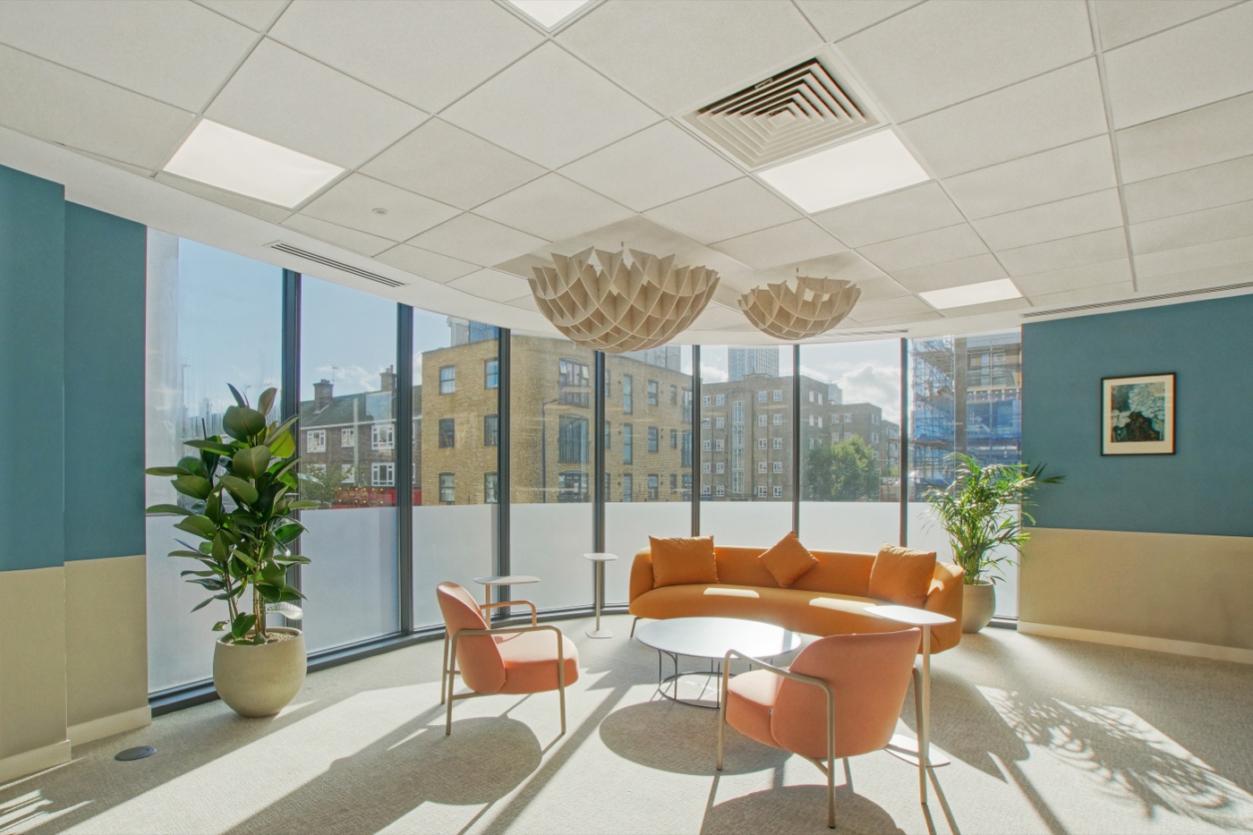 Bright break-out and hot-desk area with city views at 93 Great Suffolk Street